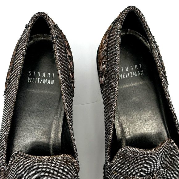 Stuart Weitzman Womens 7 Leather Colorblock Pattern Metallic Gold Silver Loafers - Picture 8 of 16
